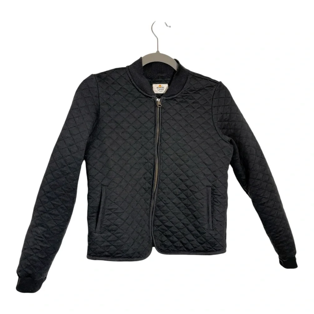 Marine Layer Black Corbet Quilted Bomber Jacket Fitted XS